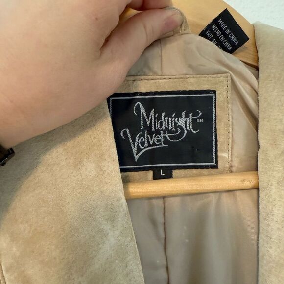 Vintage Midnight Velvet Tan Ruffle Suede Leather Jacket Deadstock Size Large NWT - Picture 3 of 12